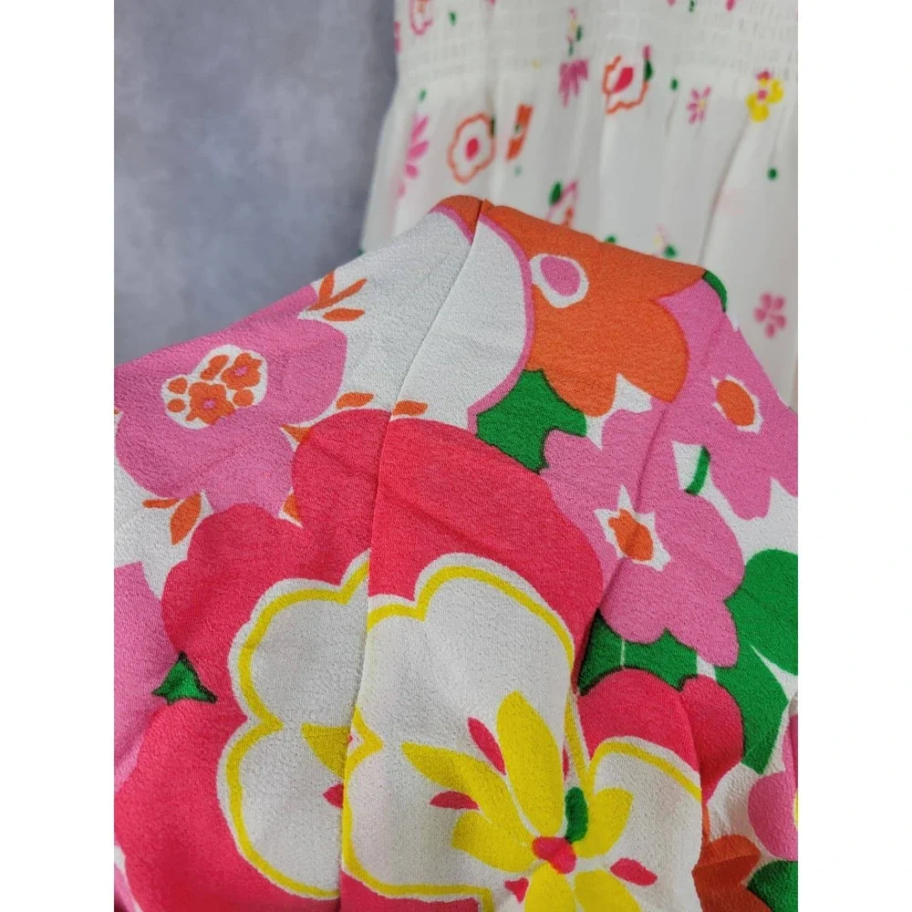 Mister Zimi Abbie Dress White‎ Meadow Floral Smocked Midi Size 10